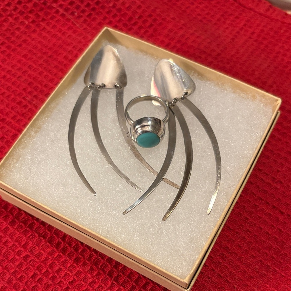 Sterling Silver Ring with Turquoise Cabochon - Blue